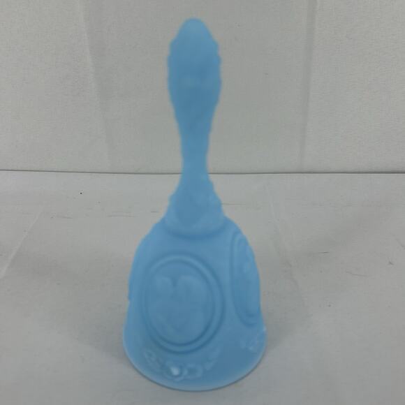 Vintage Mother and Child Fenton Blue satin custard Decorative Dinner Bell 6.5” - Picture 4 of 13